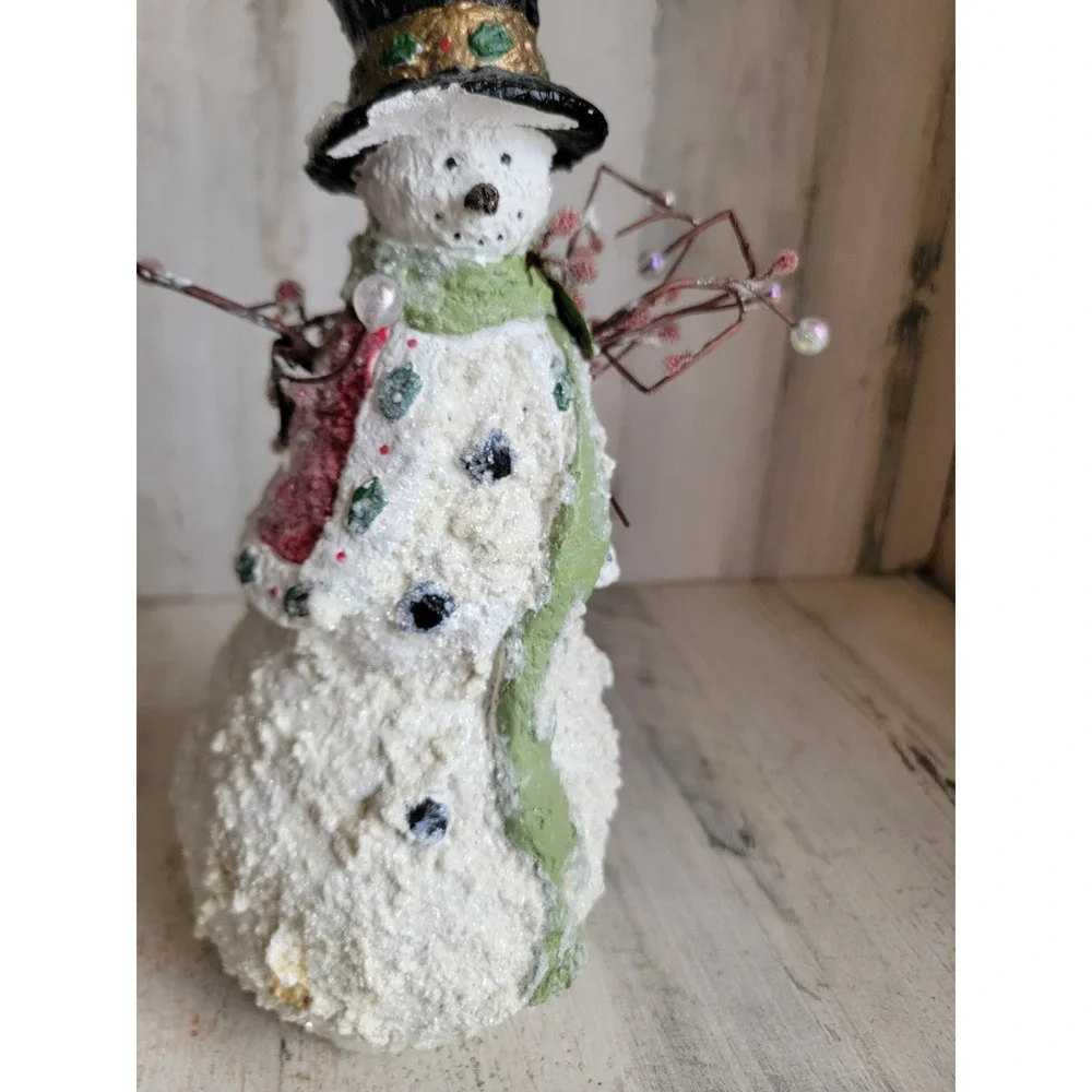 Vintage glitter snowman plaster Xmas mistletoe unique pinecone home decor